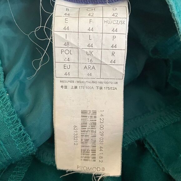 Promod Linen Wide Leg Casual Pants 12 Leisure Loose Trousers Teal Blue France - Picture 6 of 8